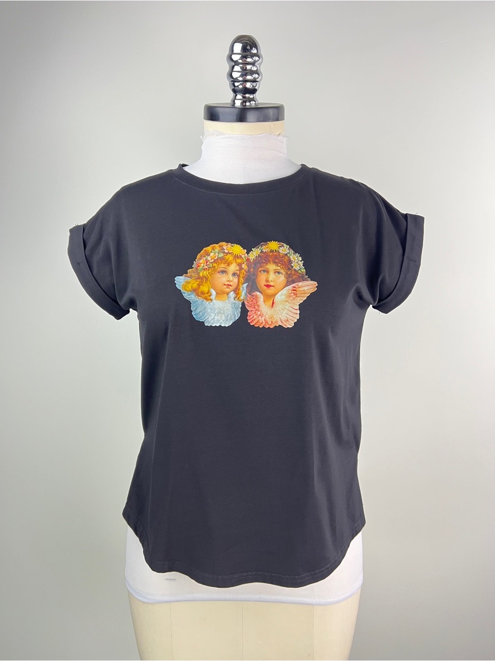 💚 3655. Angel Graphic Short Sleeve Tee - Black